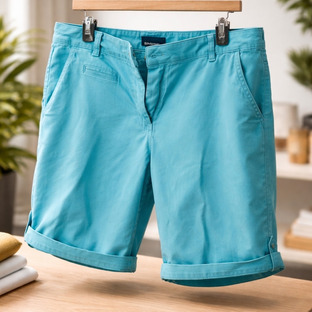 Basic Editions Men’s Large Aqua Blue Chino Shorts Cuffed Hem